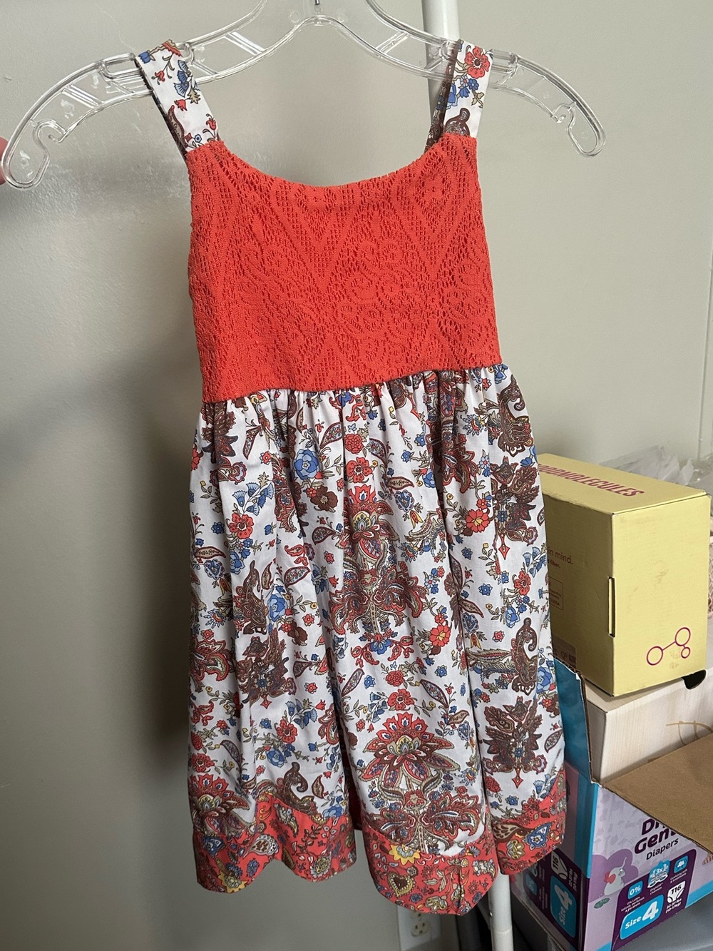 Blueberi Boulevard floral trapeze summer dress with a crochet bodice size 6X